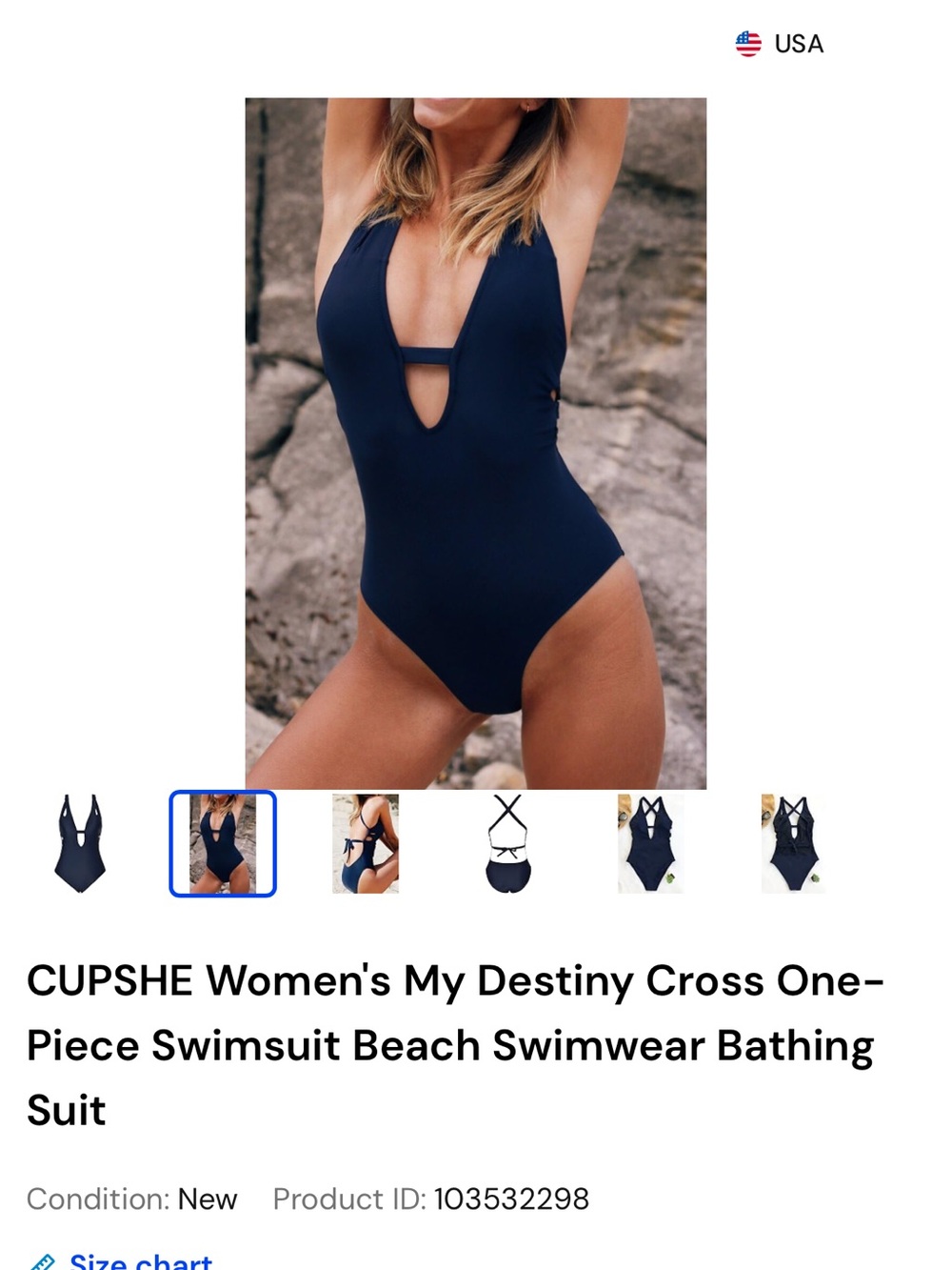 Cupshe Navy Plunge One-Piece Swimsuit with Cross Strap
